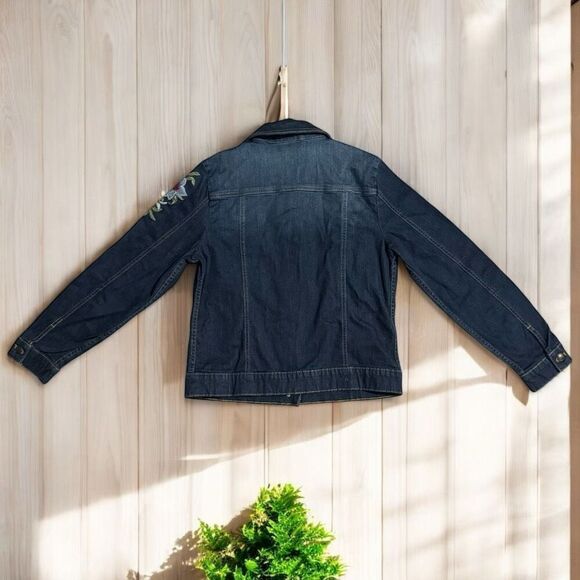Coldwater Creek Dark Wash Denim Floral Jacket Women’s Jacket Small Petite - Picture 5 of 8
